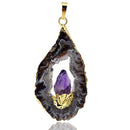 Handmade Natural Stone Amethyst Agate Irregular Pendant Hollow For Necklace DIY Jewelry