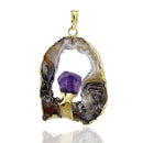 Handmade Natural Stone Amethyst Agate Irregular Pendant Hollow For Necklace DIY Jewelry