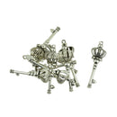 10Pcs Antique Silver Zinc Alloy Crown Key Pendant Charms Jewellery Findings
