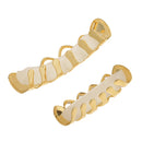 18K Gold Plated Tooth Hip Hop Grill Top Bottom Set Removable Custom Dentures Hollow Design Rapper Fashion