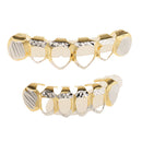18K Gold Plated Tooth Hip Hop Grill Top Bottom Set Removable Custom Dentures Hollow Design Rapper Fashion