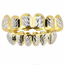 Luxury 18k Gold Plated Silver Oblique Texture Hip Hop Rock Teeth Top Bottom Set Halloween Party Costume