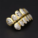 Luxury 18k Gold Plated Silver Oblique Texture Hip Hop Rock Teeth Top Bottom Set Halloween Party Costume
