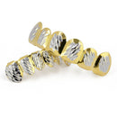 Luxury 18k Gold Plated Silver Oblique Texture Hip Hop Rock Teeth Top Bottom Set Halloween Party Costume
