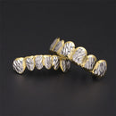 Luxury 18k Gold Plated Silver Oblique Texture Hip Hop Rock Teeth Top Bottom Set Halloween Party Costume