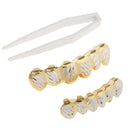 Luxury 18k Gold Plated Silver Oblique Texture Hip Hop Rock Teeth Top Bottom Set Halloween Party Costume