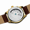 KINYUED Luxury Men's Automatic Mechanical Business Wristwatch Genuine Leather Brown