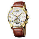 KINYUED Luxury Men's Automatic Mechanical Business Wristwatch Genuine Leather Brown