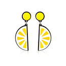 Semi-round Slice Lemon Earrings On Chain, in Yellow with Silver Tone Finish