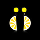 Semi-round Slice Lemon Earrings On Chain, in Yellow with Silver Tone Finish