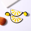 Semi-round Slice Lemon Earrings On Chain, in Yellow with Silver Tone Finish