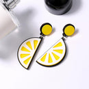 Semi-round Slice Lemon Earrings On Chain, in Yellow with Silver Tone Finish