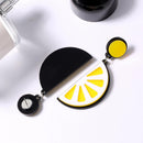 Semi-round Slice Lemon Earrings On Chain, in Yellow with Silver Tone Finish