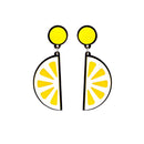 Semi-round Slice Lemon Earrings On Chain, in Yellow with Silver Tone Finish