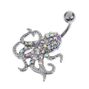 CZ Dangle Belly Button Rings Octopus Shape 14g Gem Fancy Navel Ring Barbell
