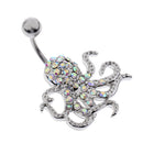 CZ Dangle Belly Button Rings Octopus Shape 14g Gem Fancy Navel Ring Barbell