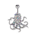 CZ Dangle Belly Button Rings Octopus Shape 14g Gem Fancy Navel Ring Barbell