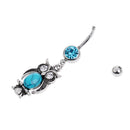 304 Stainless Steel Cute Owl Belly Bar Navel Ring Boho Turquoise Dangle Piercing Jewelry