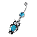 304 Stainless Steel Cute Owl Belly Bar Navel Ring Boho Turquoise Dangle Piercing Jewelry