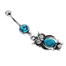 304 Stainless Steel Cute Owl Belly Bar Navel Ring Boho Turquoise Dangle Piercing Jewelry