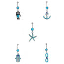 304 Stainless Steel Cute Owl Belly Bar Navel Ring Boho Turquoise Dangle Piercing Jewelry