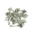 20 Pieces Antique Silver Heart Key 10 Blank Rhinestone Bases Charm Pendant