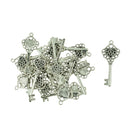 20 Pieces Antique Silver Heart Key 10 Blank Rhinestone Bases Charm Pendant
