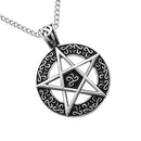 Punck Pentacle Pattern Round Pendant Long Stainless Steel Rock Chain Silver