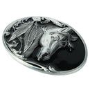 Antique Engraved Horse Head Sharp Leaves Silver Belt Buckle Western Cowboy