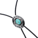 Vintage Natural Turquoise Ebossed Enamel Cowboy Rodeo Bolo Leather Necktie