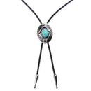 Vintage Natural Turquoise Ebossed Enamel Cowboy Rodeo Bolo Leather Necktie