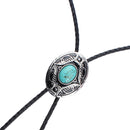 Vintage Natural Turquoise Ebossed Enamel Cowboy Rodeo Bolo Leather Necktie