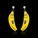Pair of Mr. Banana Acrylic Earrings Yellow Funny Fruit Dangle Earrings