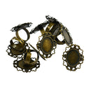 10 Piece Adjustable Brass Blank Oval Bezel Setting Tray Filigree Flower Ring