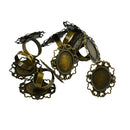 10 Piece Adjustable Brass Blank Oval Bezel Setting Tray Filigree Flower Ring