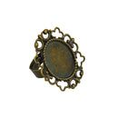10 Piece Adjustable Brass Blank Oval Bezel Setting Tray Filigree Flower Ring