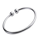 Lady Double Ball End Open Bangle Bracelet Free Size Adjustable Cuff Bracelet