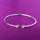 Lady Double Ball End Open Bangle Bracelet Free Size Adjustable Cuff Bracelet