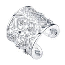Women Silver Plated Open Ring Cute Rhinestone Adjustable Finger Ring Jewelry