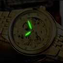 Men's Gold Stainless Steel Automatic Mechanical Wristwatch Men Luminous Watch
