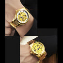Men's Gold Stainless Steel Automatic Mechanical Wristwatch Men Luminous Watch