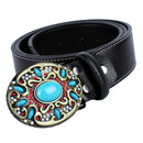 Black Belt Colorful Turquoise Buckle Western Native American Genuine Leather Belt Indian Mens 110-125cm/3.8cm Width