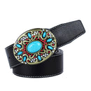 Black Belt Colorful Turquoise Buckle Western Native American Genuine Leather Belt Indian Mens 110-125cm/3.8cm Width