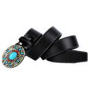 Black Belt Colorful Turquoise Buckle Western Native American Genuine Leather Belt Indian Mens 110-125cm/3.8cm Width