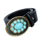 Vintage American Western Fiber Geniune Leather Belt Turquoise Beads Stone Indian Cowboy Cowgirl Fashion Vintage Belt 3.8cm
