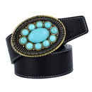 Vintage American Western Fiber Geniune Leather Belt Turquoise Beads Stone Indian Cowboy Cowgirl Fashion Vintage Belt 3.8cm