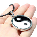 PU Leather Rope Chain Stainless Steel Yin Yang Tai Chi Pendant Necklace