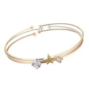 Three Golden Silver Rose Gold Circles Star shaped Two Glass diamond Opening Adjustable Bracelet Fashion Charm woman Girls Jewelry
