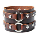 PU Leather Double Ring Wrap Bracelets Wide Belt Wristband Fashion Jewelry Snap Button
