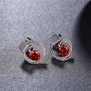 Dangle Drop Stud Earrings for Ladies Red 8x8mm Square Cubic Zircon in White Gold Plating Elegant New Hot Fashion Accessories